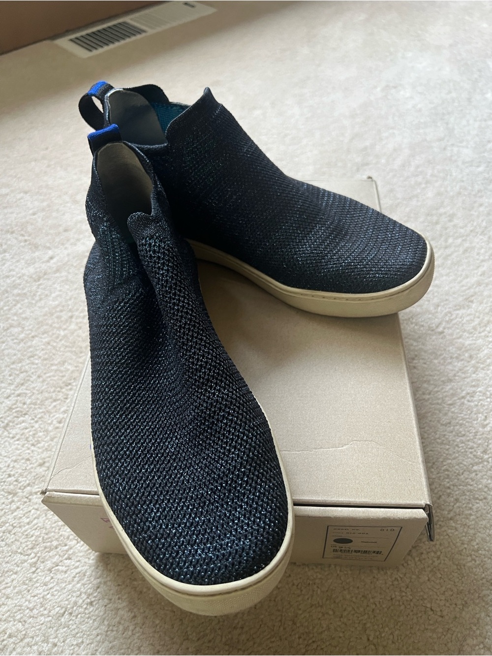 Rothy’s Rothys The Chelsea Boot Metallic Lattice Stitch Shimmer Blue Sparkle 9